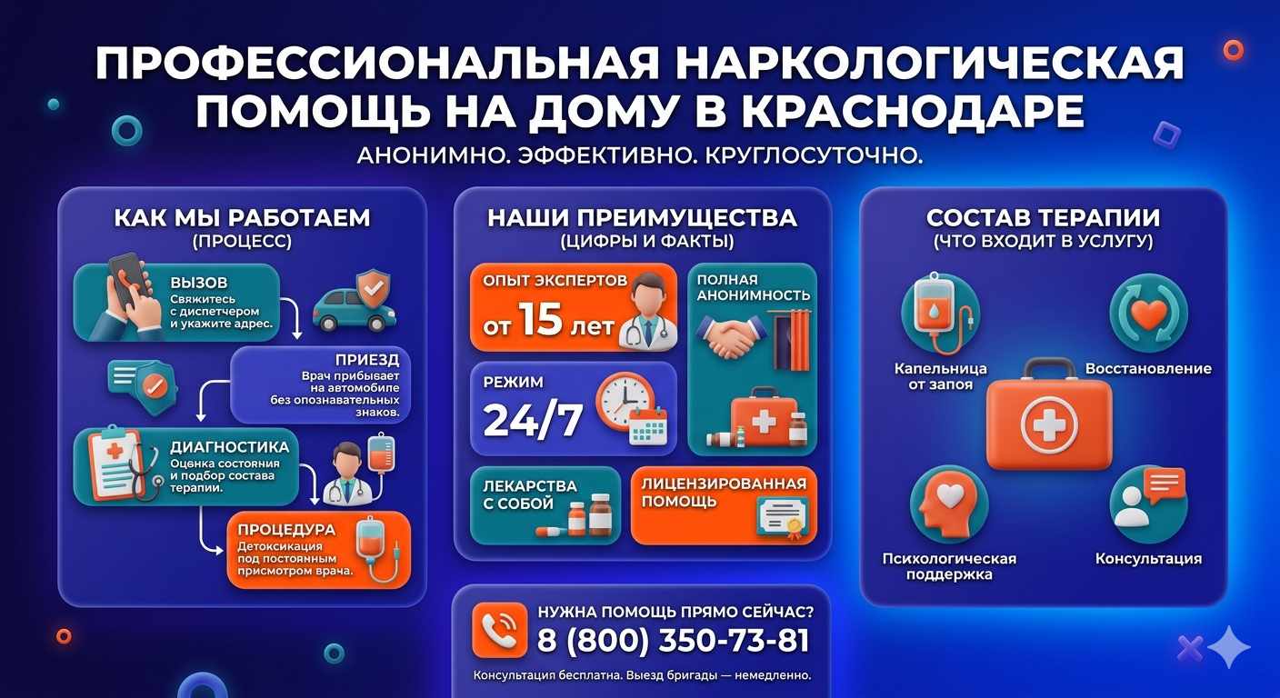 Инфографика о принципах лечения алкоголизма на дому в Ужуре: этапы вызова нарколога, преимущества анонимной детоксикации и состав медицинской помощи.